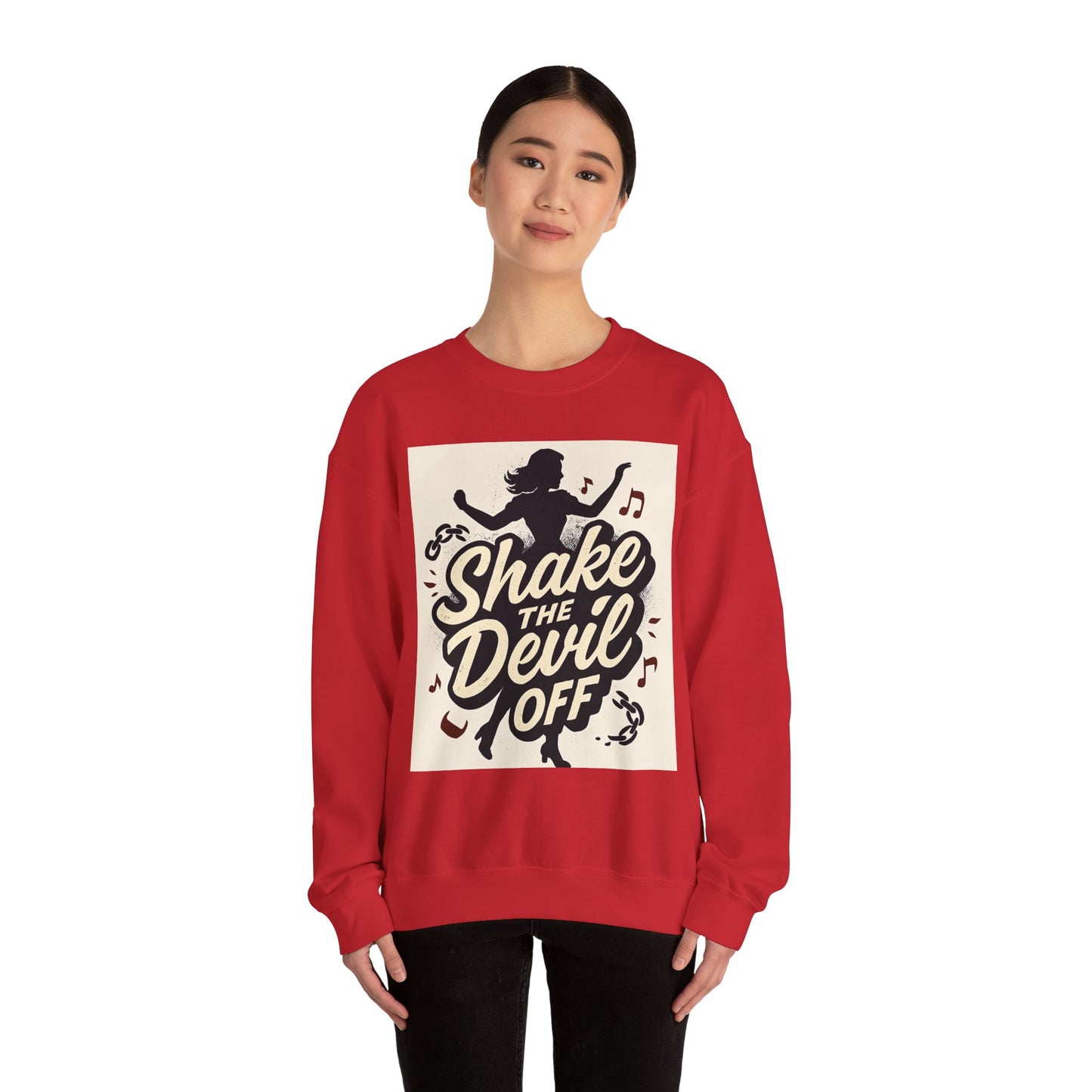Crewneck Sweatshirt — "Shake the Devil Off" Retro Dance Graphic