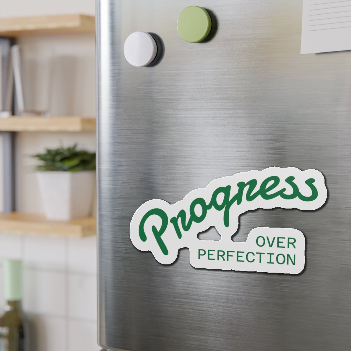 Progress Over Perfection Die-Cut Magnet, Inspirational Home Decor, Motivation Gift, Office Reminder, Fun Refrigerator Magnet