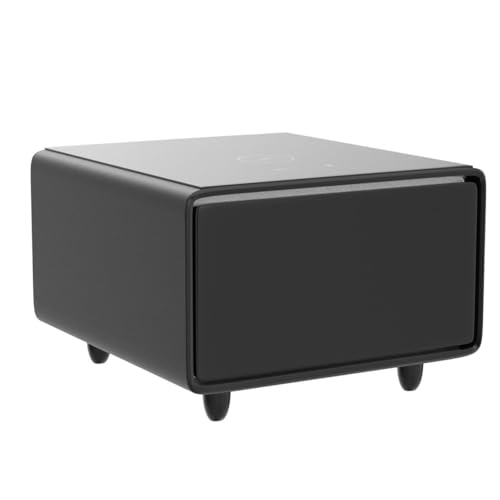 LIVTAB Smart Coffee Table, 27.8" D x 51" W x 18.1" H, Living Room Table with Built in Fridge and Speakers, Smart Table with 15W Wireless Charging, USB Chargers and 110V Outlets (White)