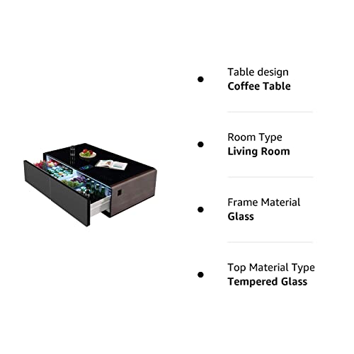 LIVTAB Smart Coffee Table, 27.8" D x 51" W x 18.1" H, Living Room Table with Built in Fridge and Speakers, Smart Table with 15W Wireless Charging, USB Chargers and 110V Outlets (White)