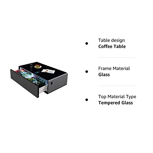 LIVTAB Smart Coffee Table, 27.8" D x 51" W x 18.1" H, Living Room Table with Built in Fridge and Speakers, Smart Table with 15W Wireless Charging, USB Chargers and 110V Outlets (White)