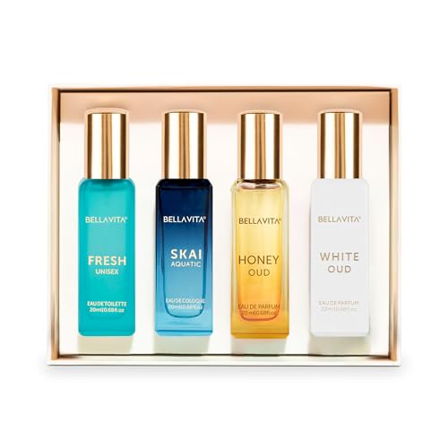 Perfume Set for Women and Men (4x0.68 fl. oz.) | Unisex | Includes: Skai, Fresh, White Oud, Honey Oud | Ideal for trials, gifting, or mix-and-match