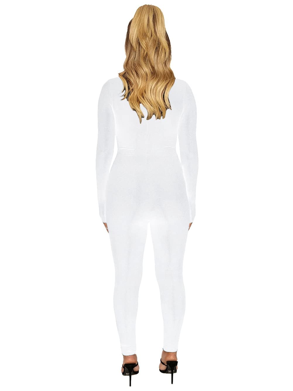 ECHOINE Long Sleeve Jumpsuit For Women Sexy Round Neck Back Zipper Bodycon Long Romper Clubwear