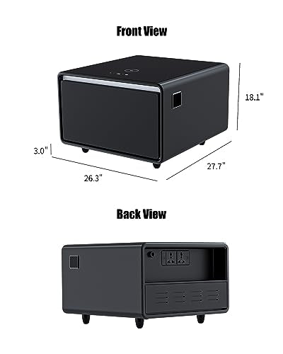LIVTAB Smart Coffee Table, 27.8" D x 51" W x 18.1" H, Living Room Table with Built in Fridge and Speakers, Smart Table with 15W Wireless Charging, USB Chargers and 110V Outlets (White)