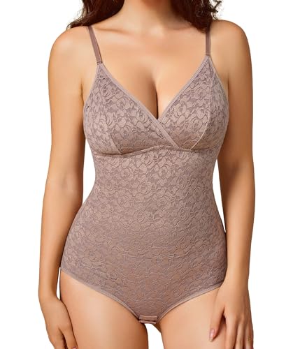 BRABIC Lace Bodysuit for Women Tummy Control Shapewear Sleeveless Tops V-Neck Backless Camisole Jumpsuit Shaper