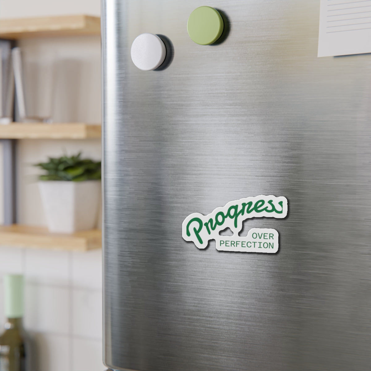 Progress Over Perfection Die-Cut Magnet, Inspirational Home Decor, Motivation Gift, Office Reminder, Fun Refrigerator Magnet