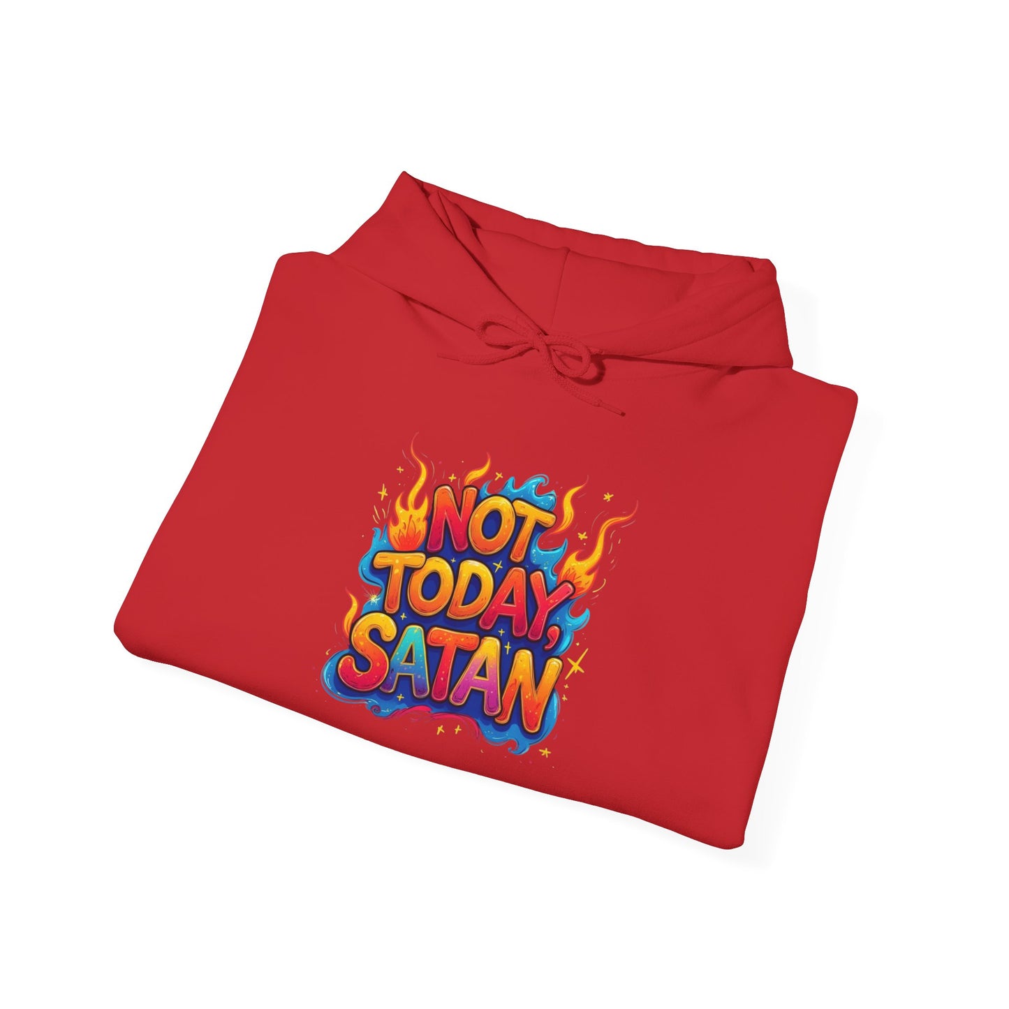 Hoodie - "Not Today Satan" Retro Flame Graphic Pullover