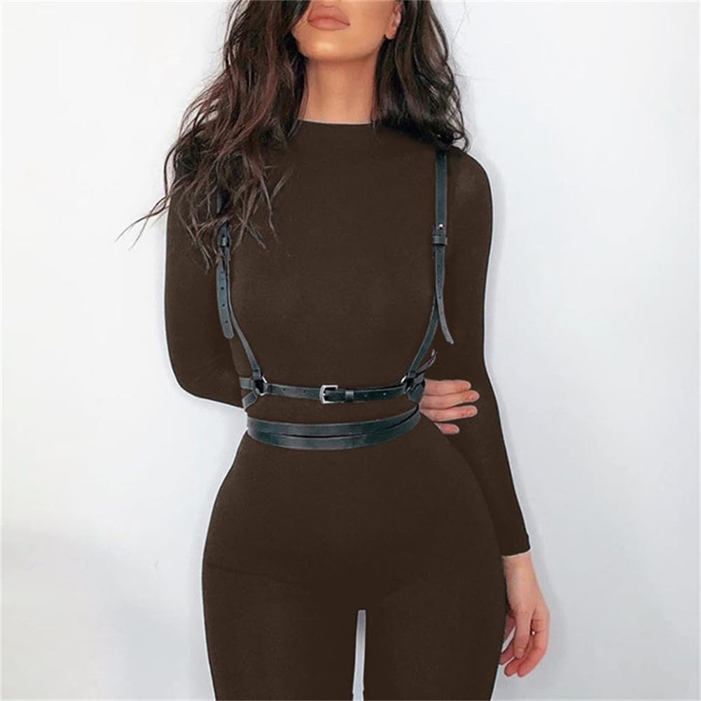 ECHOINE Long Sleeve Jumpsuit For Women Sexy Round Neck Back Zipper Bodycon Long Romper Clubwear