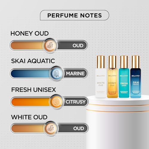 Perfume Set for Women and Men (4x0.68 fl. oz.) | Unisex | Includes: Skai, Fresh, White Oud, Honey Oud | Ideal for trials, gifting, or mix-and-match