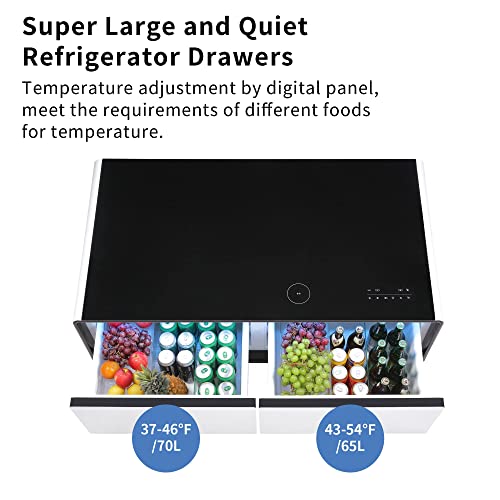 LIVTAB Smart Coffee Table, 27.8" D x 51" W x 18.1" H, Living Room Table with Built in Fridge and Speakers, Smart Table with 15W Wireless Charging, USB Chargers and 110V Outlets (White)