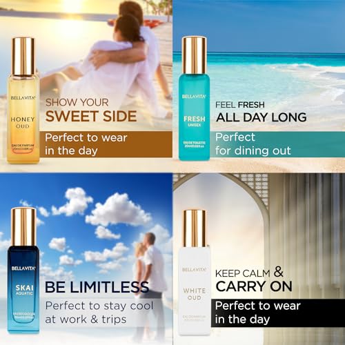 Perfume Set for Women and Men (4x0.68 fl. oz.) | Unisex | Includes: Skai, Fresh, White Oud, Honey Oud | Ideal for trials, gifting, or mix-and-match