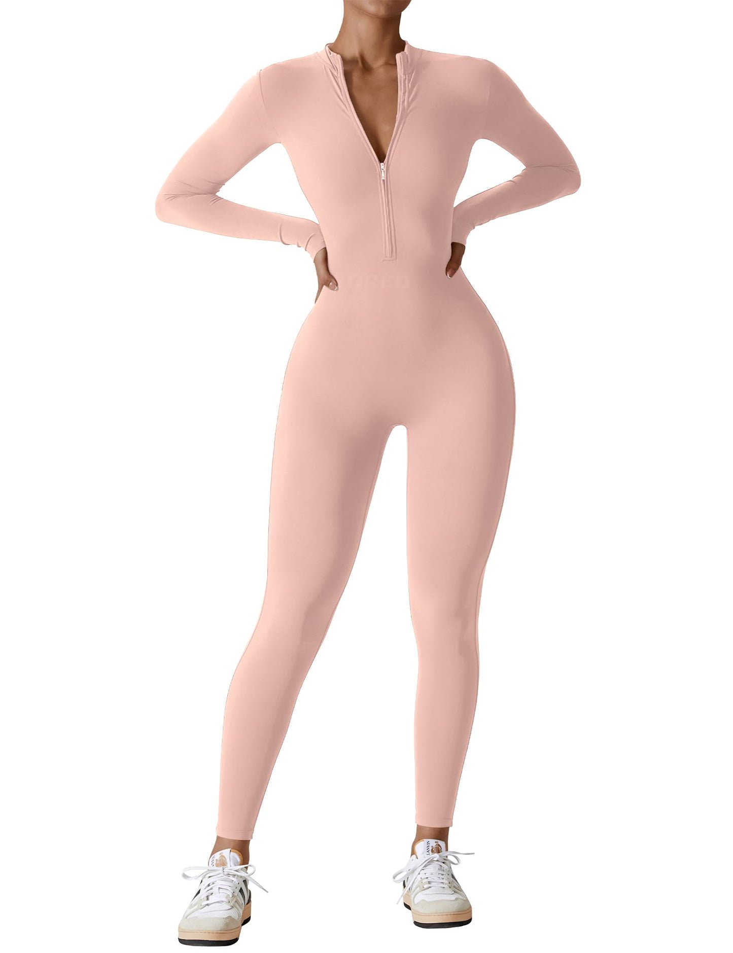 YEOREO Women Long Sleeve Workout Jumpsuit Zip Up Romper Bottom Pants Bodysuit Bodycon Sexy One Piece