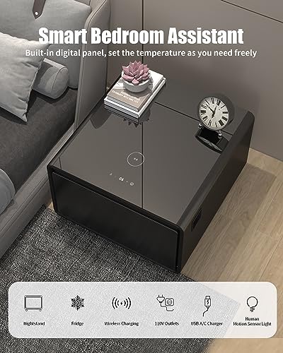 LIVTAB Smart Coffee Table, 27.8" D x 51" W x 18.1" H, Living Room Table with Built in Fridge and Speakers, Smart Table with 15W Wireless Charging, USB Chargers and 110V Outlets (White)