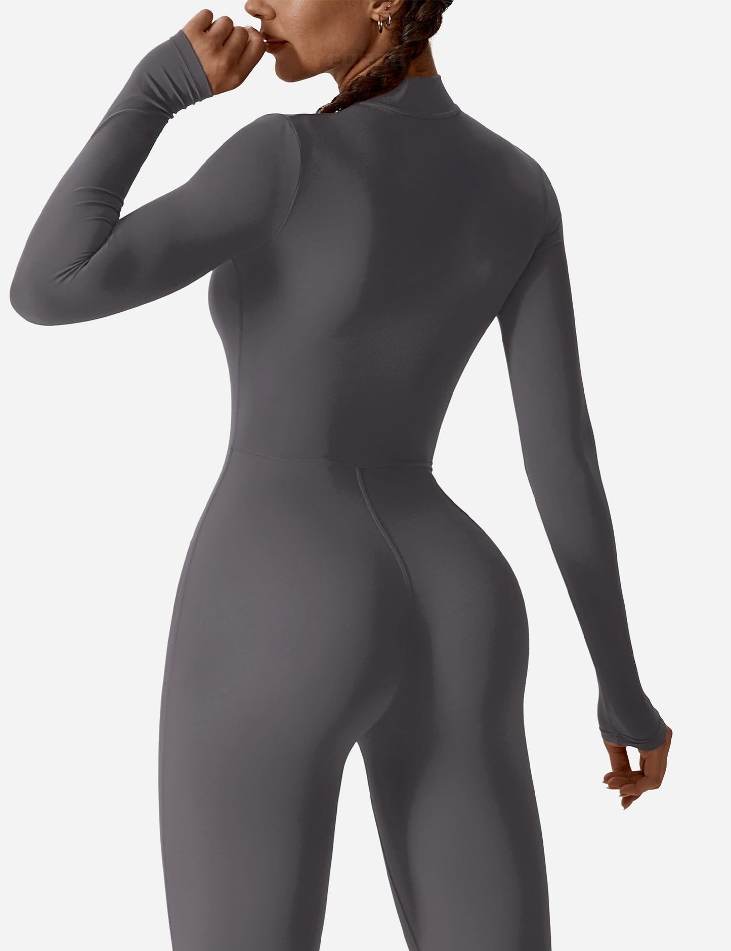 YEOREO Women Long Sleeve Workout Jumpsuit Zip Up Romper Bottom Pants Bodysuit Bodycon Sexy One Piece