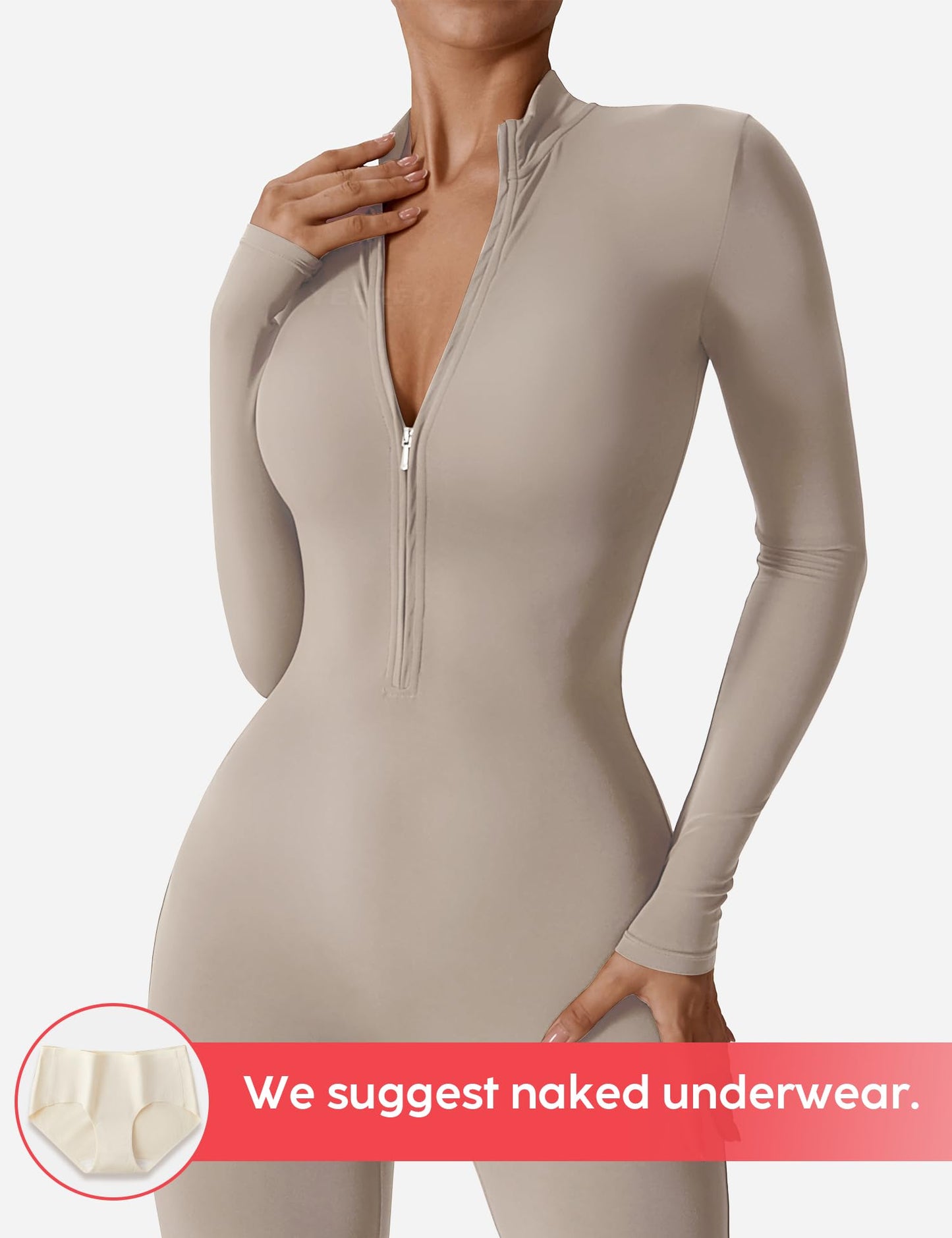 YEOREO Women Long Sleeve Workout Jumpsuit Zip Up Romper Bottom Pants Bodysuit Bodycon Sexy One Piece