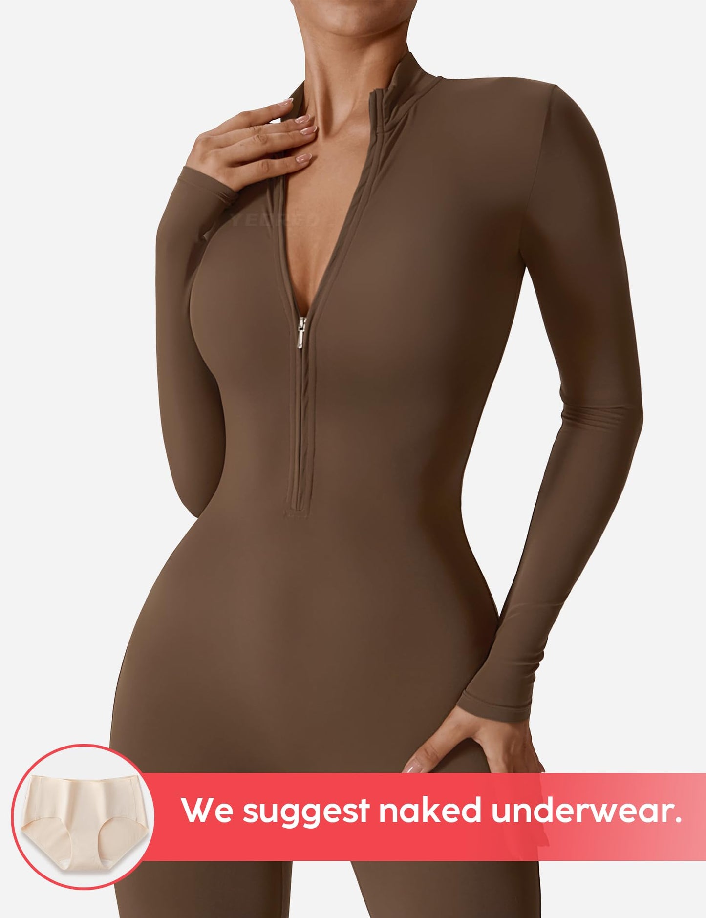 YEOREO Women Long Sleeve Workout Jumpsuit Zip Up Romper Bottom Pants Bodysuit Bodycon Sexy One Piece