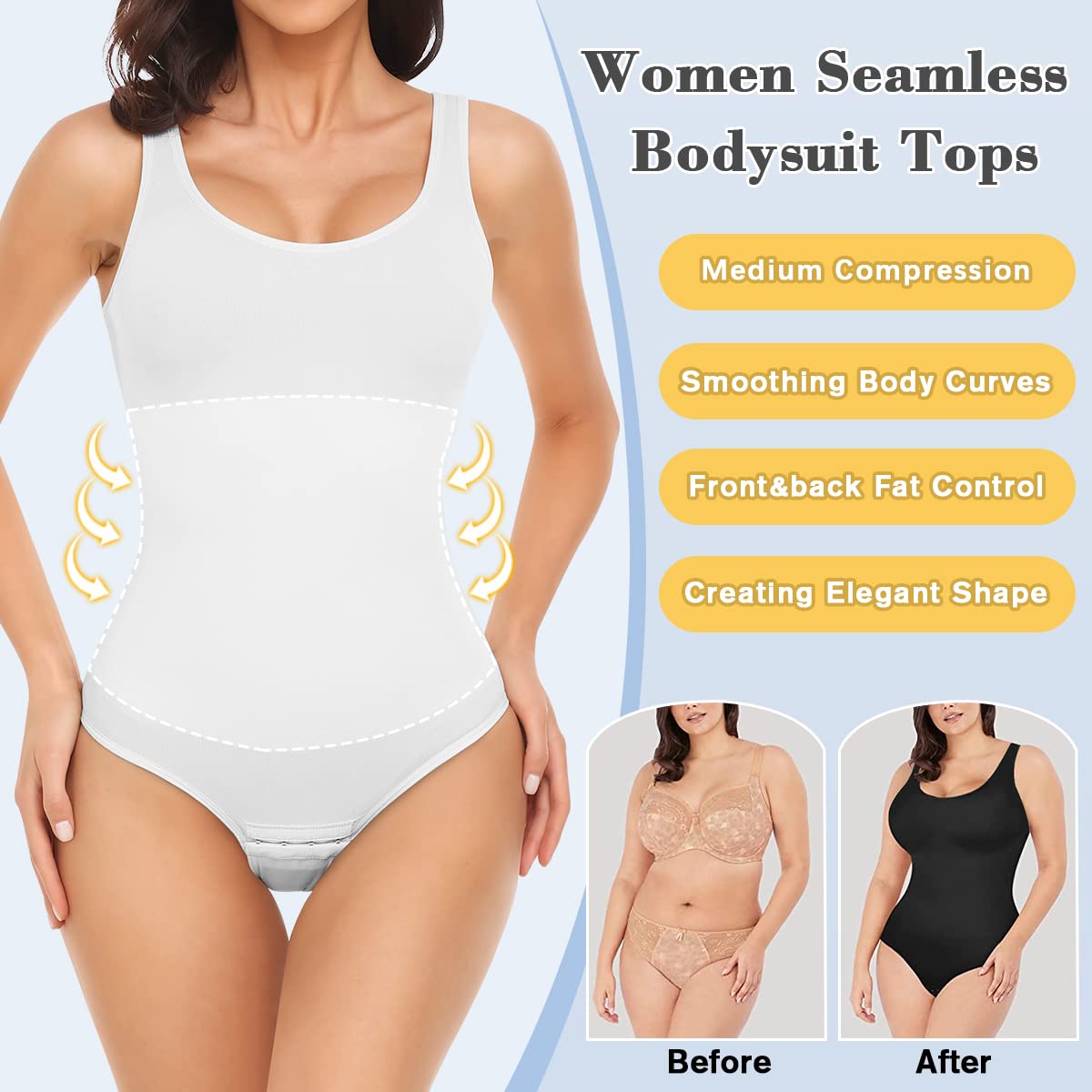 VVX Bodysuit for Women - Tummy Control Seamless Tops Compression Butt Lifting Shapewear Bodysuits