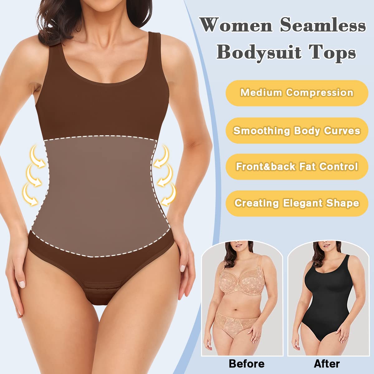 VVX Bodysuit for Women - Tummy Control Seamless Tops Compression Butt Lifting Shapewear Bodysuits