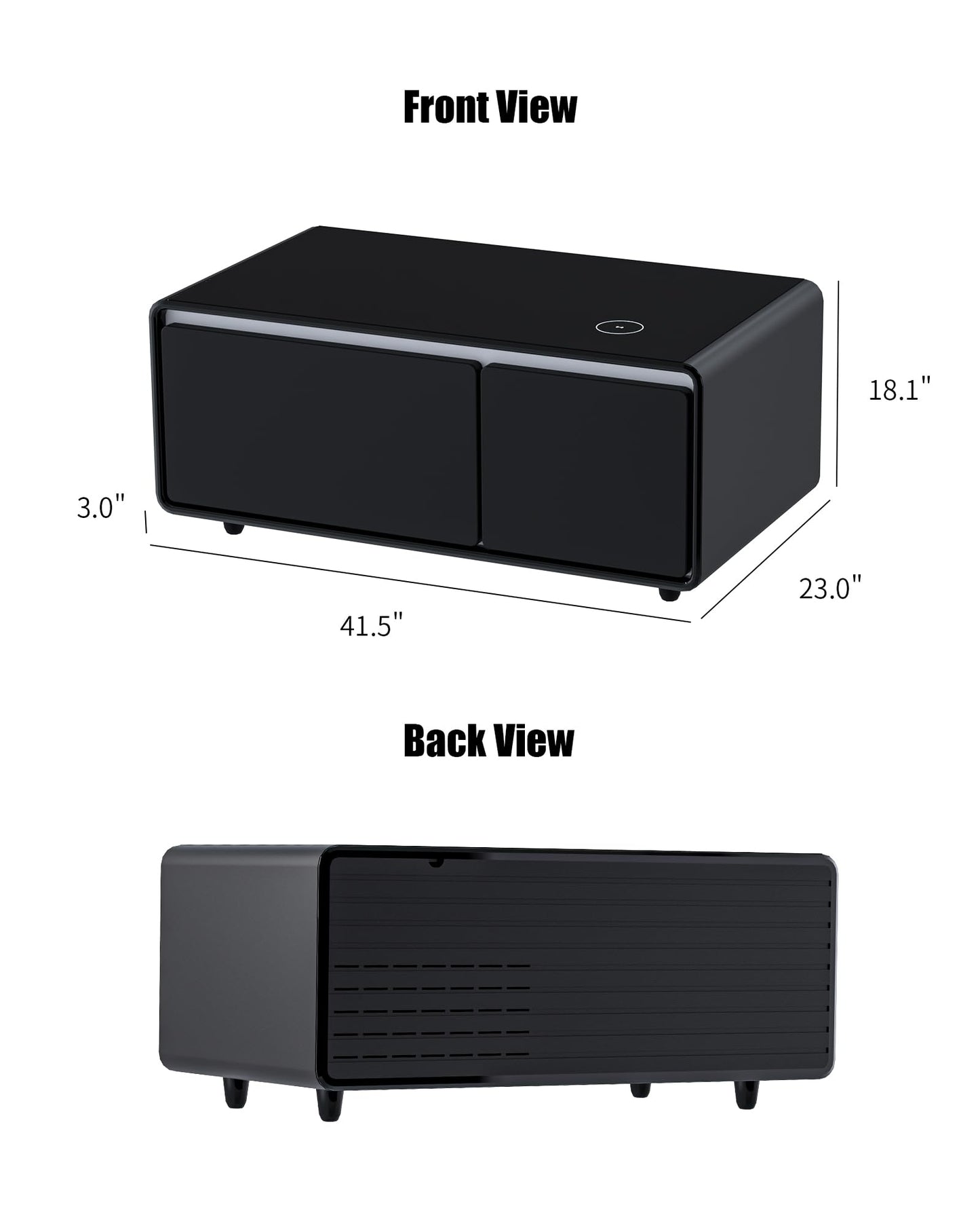 LIVTAB Smart Coffee Table, 27.8" D x 51" W x 18.1" H, Living Room Table with Built in Fridge and Speakers, Smart Table with 15W Wireless Charging, USB Chargers and 110V Outlets (White)