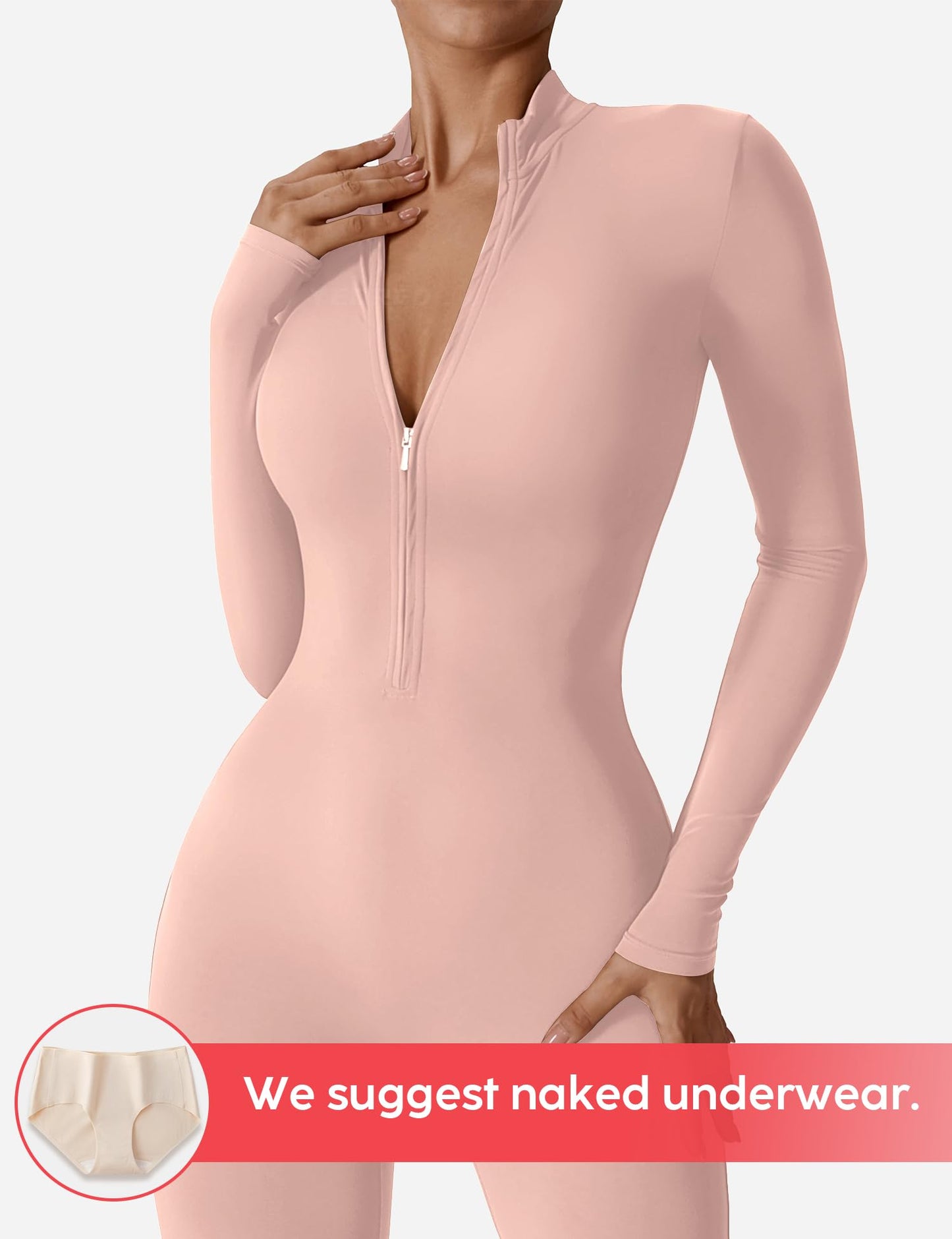 YEOREO Women Long Sleeve Workout Jumpsuit Zip Up Romper Bottom Pants Bodysuit Bodycon Sexy One Piece