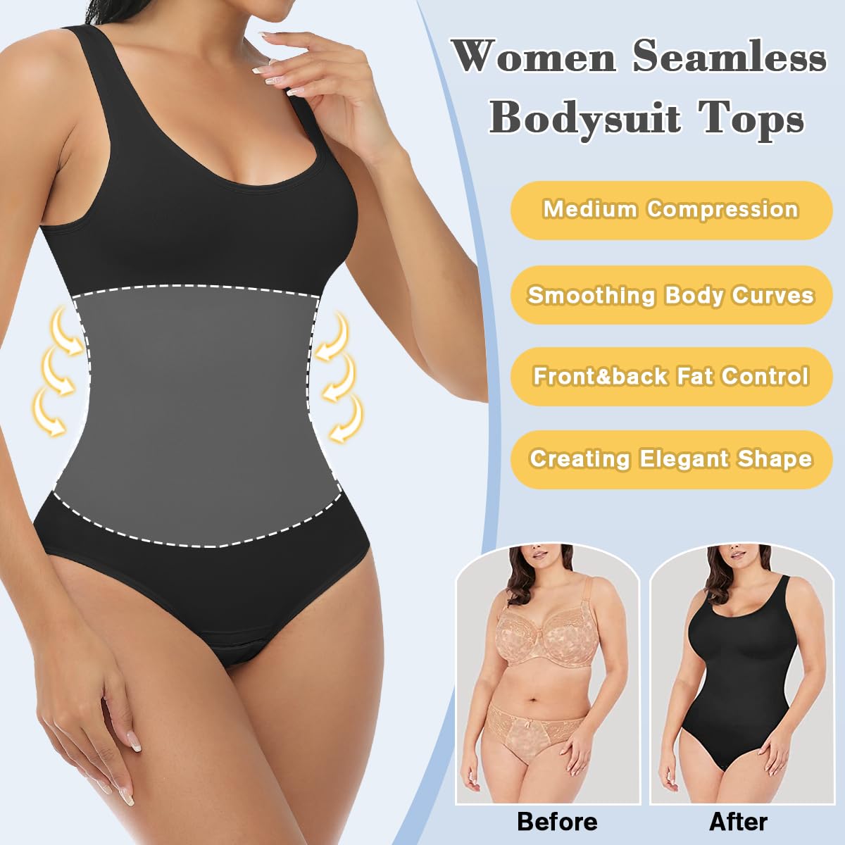 VVX Bodysuit for Women - Tummy Control Seamless Tops Compression Butt Lifting Shapewear Bodysuits