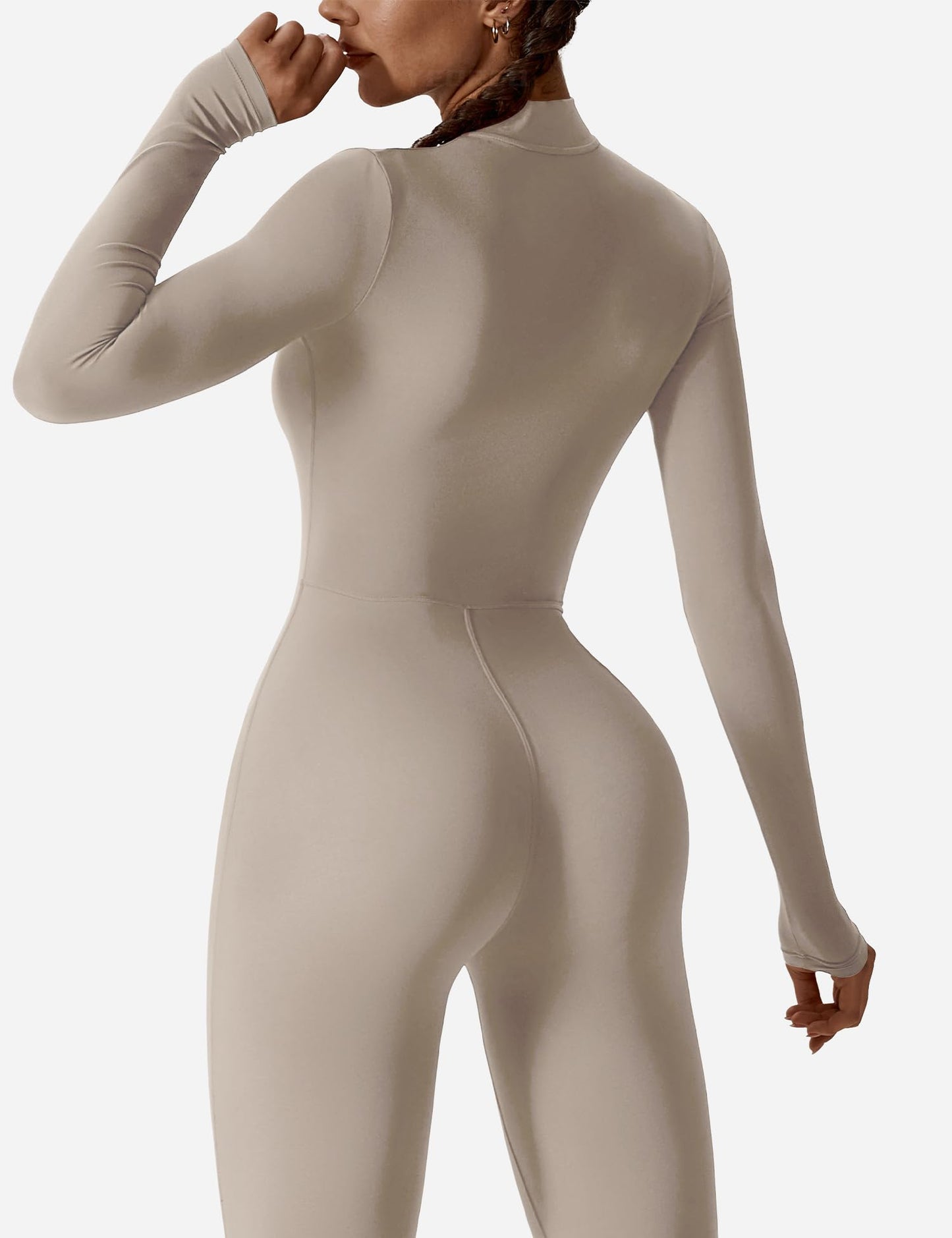 YEOREO Women Long Sleeve Workout Jumpsuit Zip Up Romper Bottom Pants Bodysuit Bodycon Sexy One Piece
