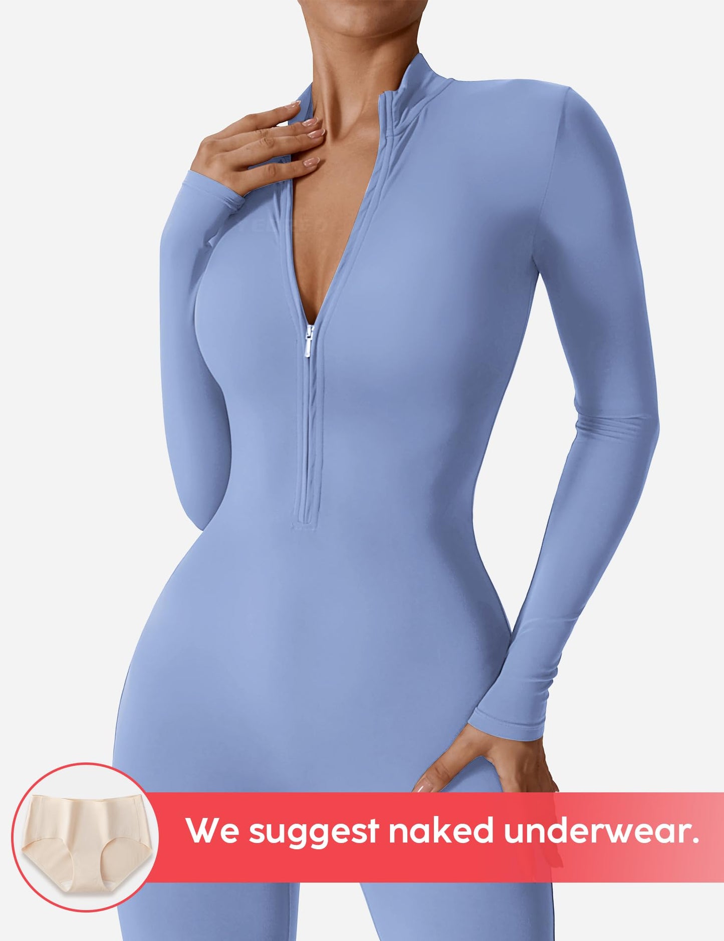 YEOREO Women Long Sleeve Workout Jumpsuit Zip Up Romper Bottom Pants Bodysuit Bodycon Sexy One Piece