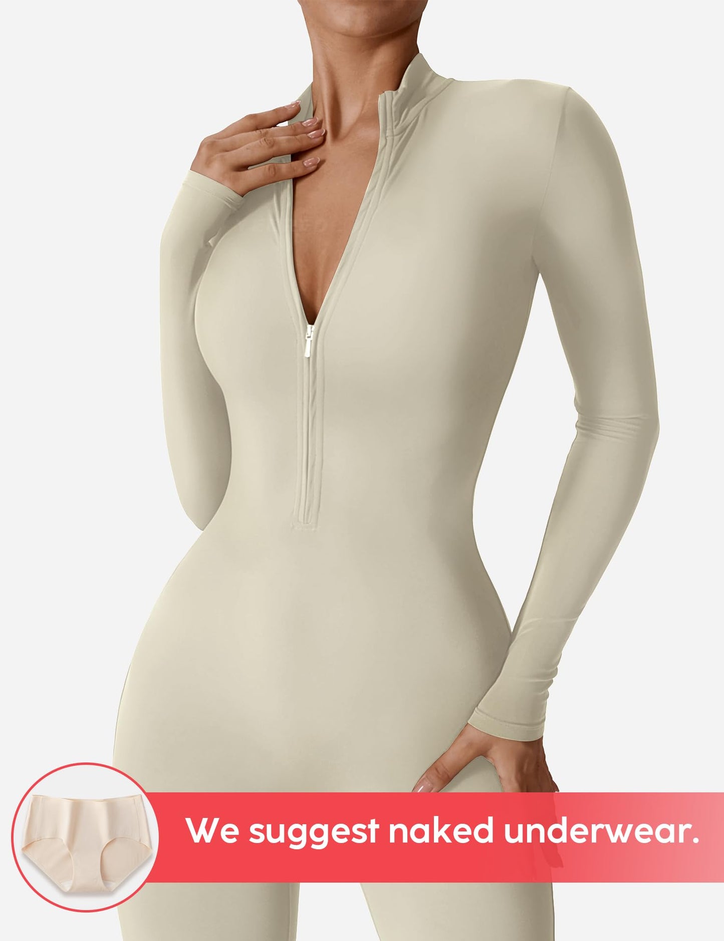 YEOREO Women Long Sleeve Workout Jumpsuit Zip Up Romper Bottom Pants Bodysuit Bodycon Sexy One Piece