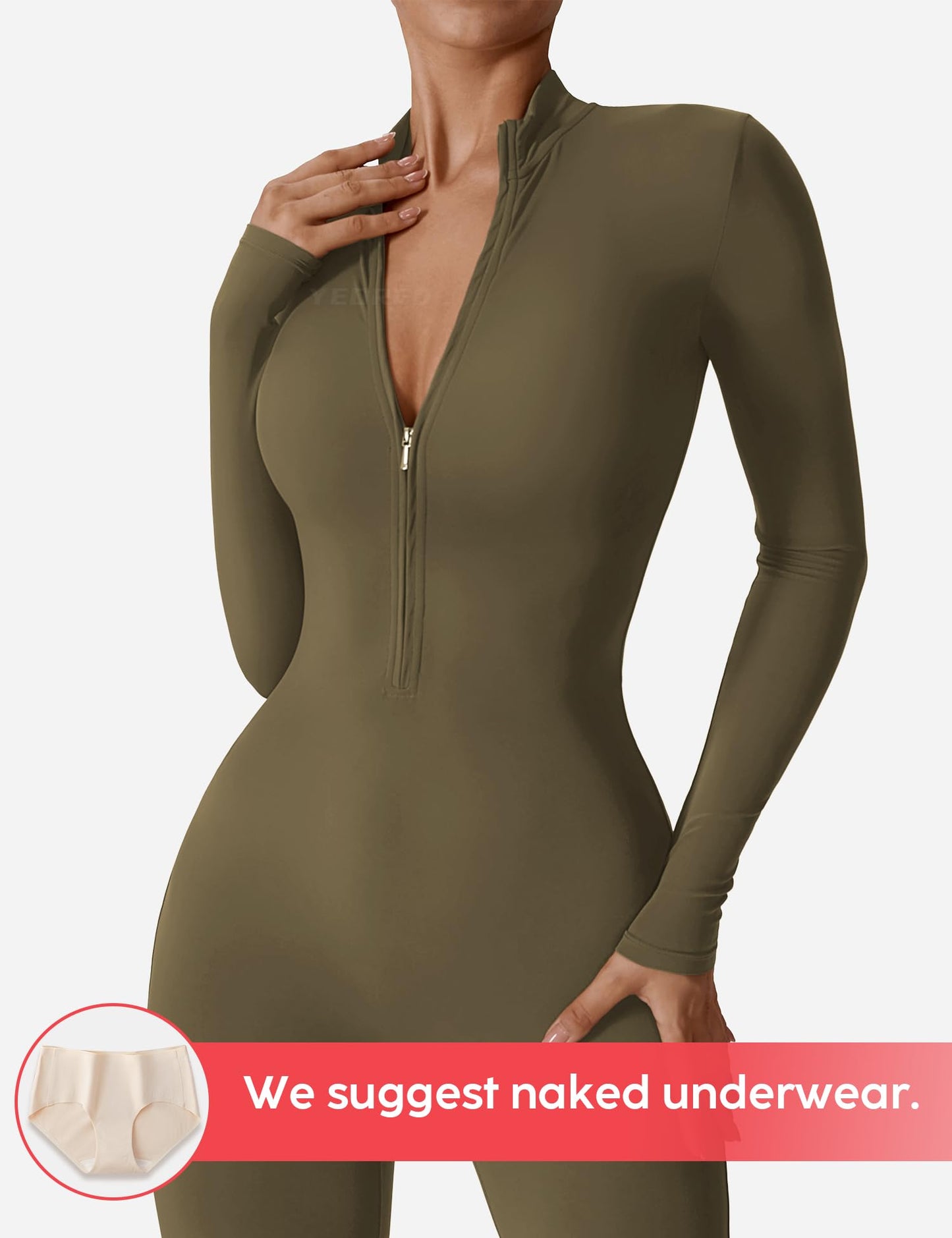 YEOREO Women Long Sleeve Workout Jumpsuit Zip Up Romper Bottom Pants Bodysuit Bodycon Sexy One Piece