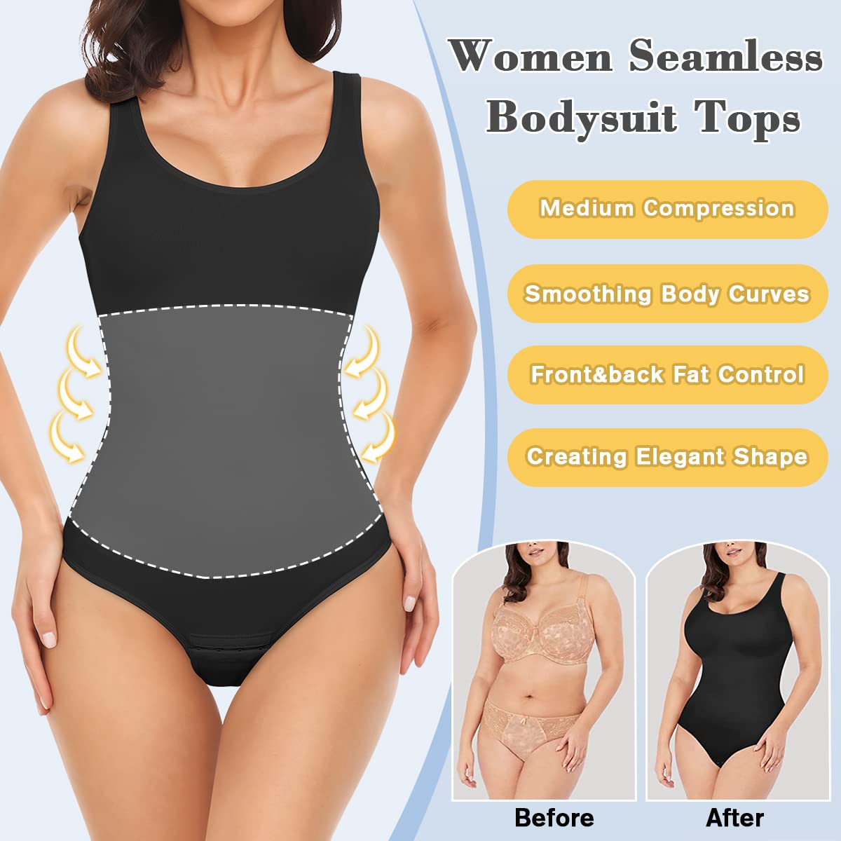 VVX Bodysuit for Women - Tummy Control Seamless Tops Compression Butt Lifting Shapewear Bodysuits