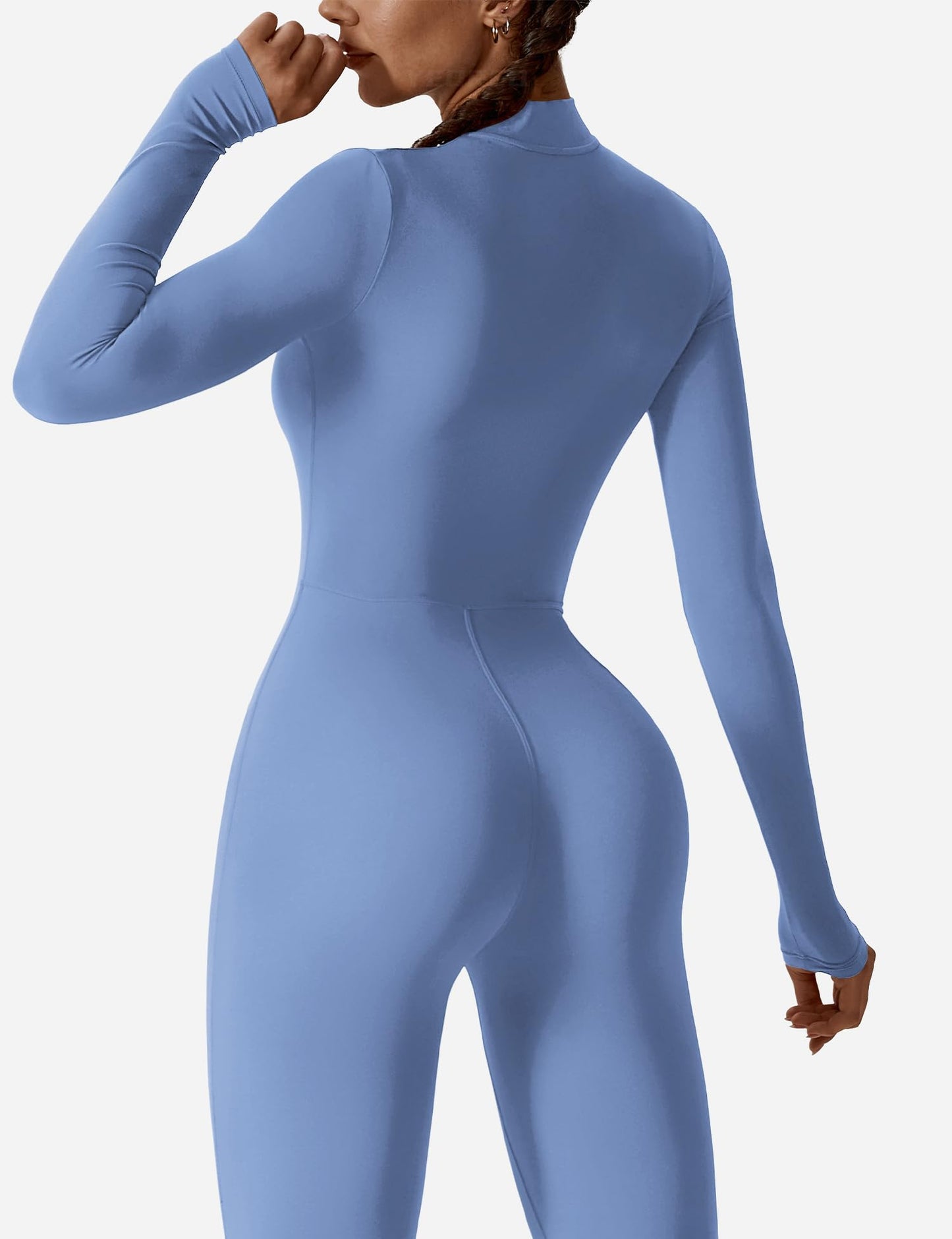 YEOREO Women Long Sleeve Workout Jumpsuit Zip Up Romper Bottom Pants Bodysuit Bodycon Sexy One Piece