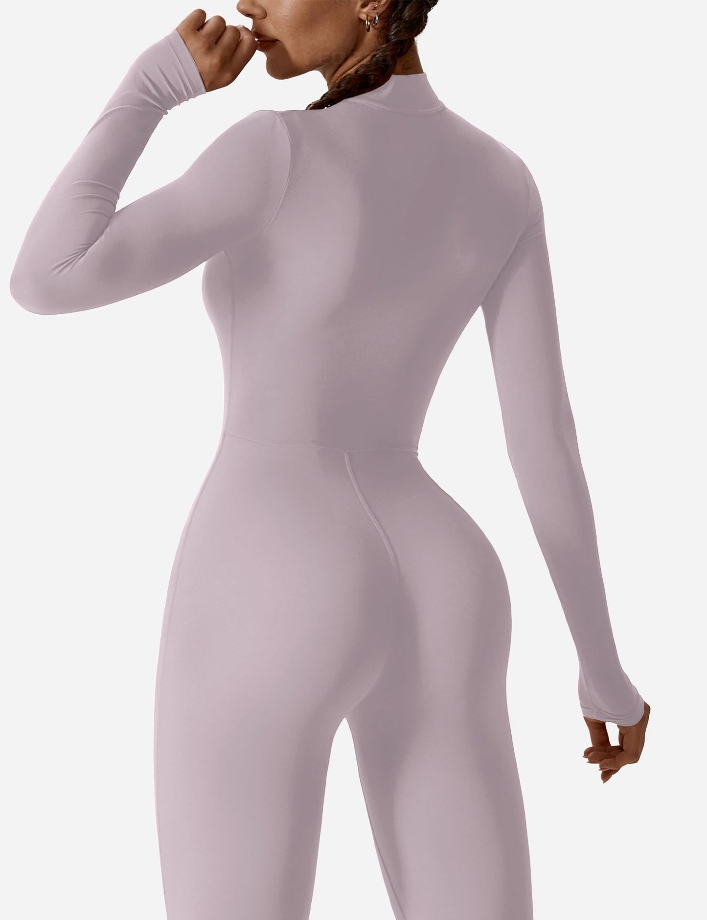 YEOREO Women Long Sleeve Workout Jumpsuit Zip Up Romper Bottom Pants Bodysuit Bodycon Sexy One Piece