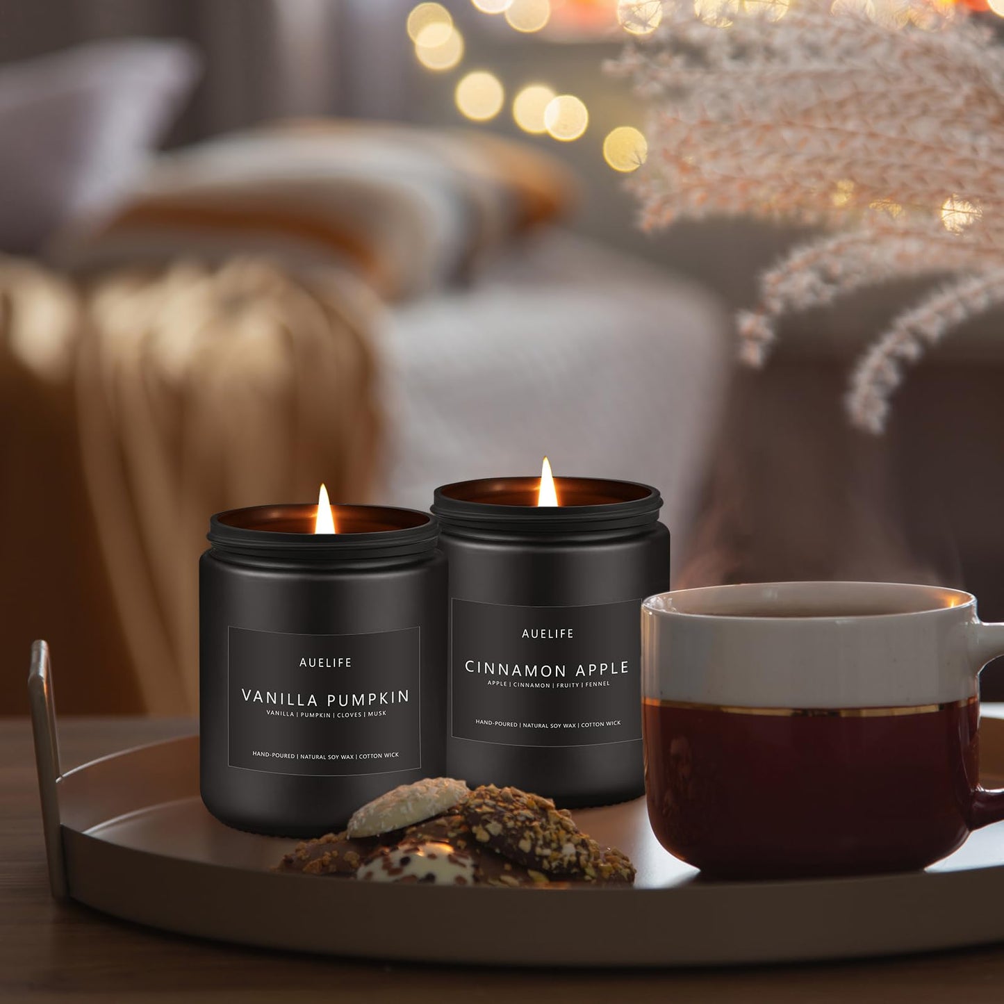 Scented Candles Set | Men Candle Set, Scented Candles for Home, Gifts for Men - 4 Pack Men Candle Gifts Soy Candles Scents of Lavender/Leather/Oak/Smoke & Vanilla