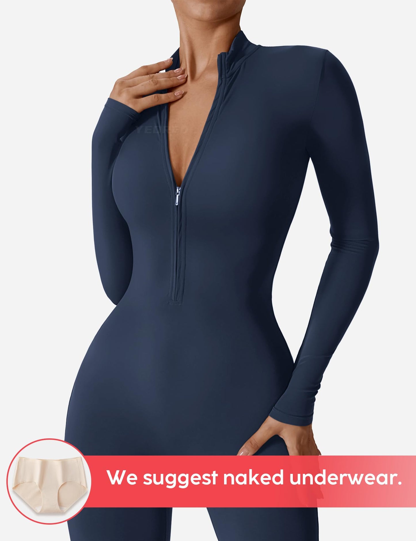 YEOREO Women Long Sleeve Workout Jumpsuit Zip Up Romper Bottom Pants Bodysuit Bodycon Sexy One Piece