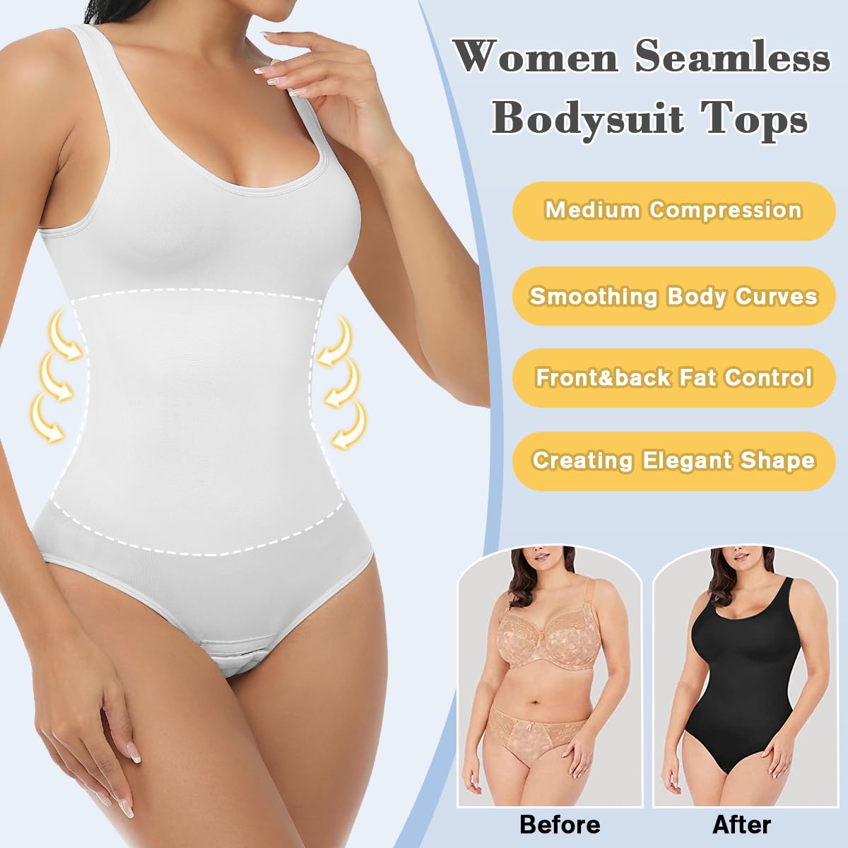 VVX Bodysuit for Women - Tummy Control Seamless Tops Compression Butt Lifting Shapewear Bodysuits