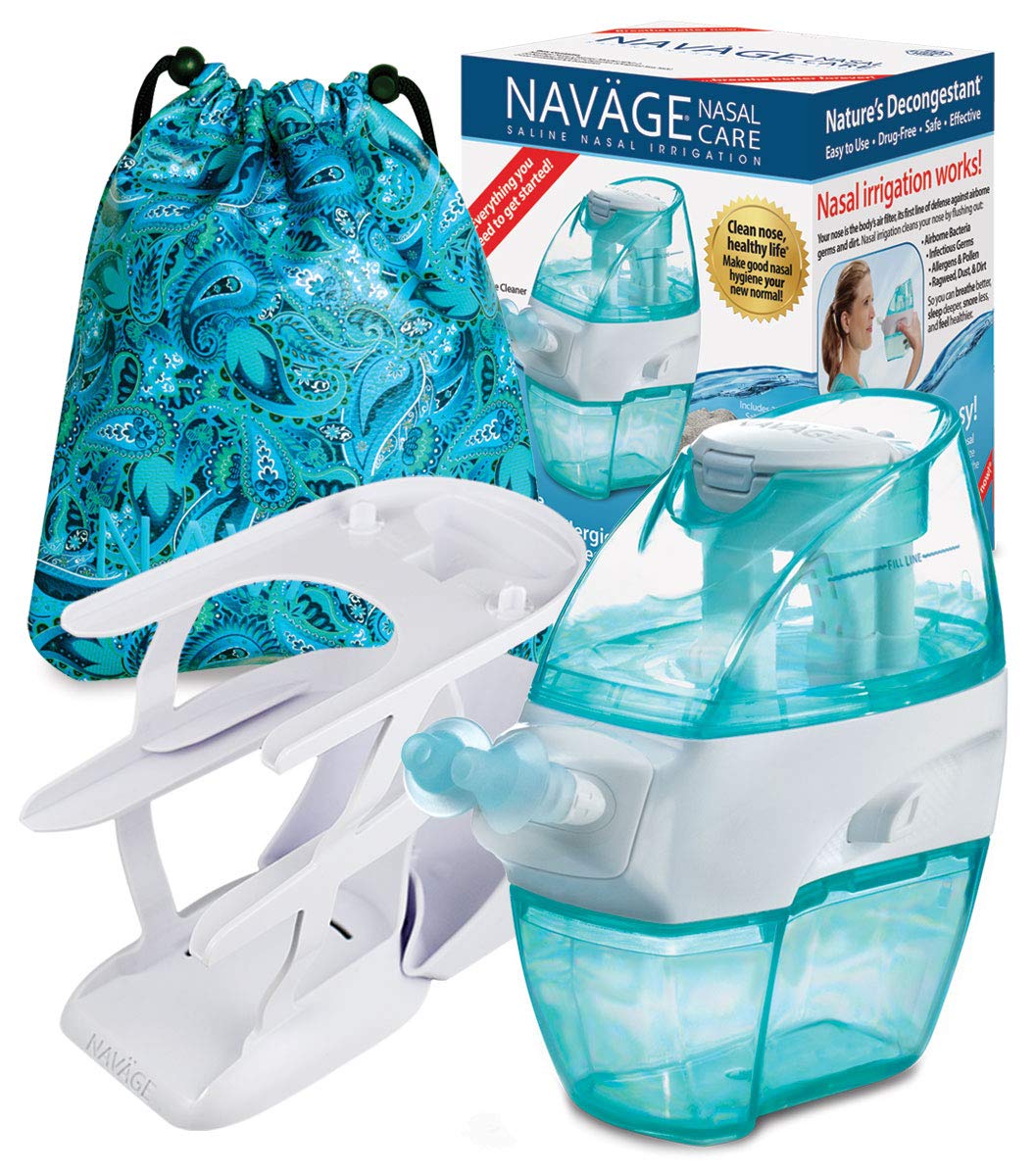 Navage Deluxe Bundle Nasal Irrigation System - Saline Nasal Rinse Kit with 1 Nose Cleaner, 20 Salt Pods, Black Travel Bag and 1 Countertop Caddy
