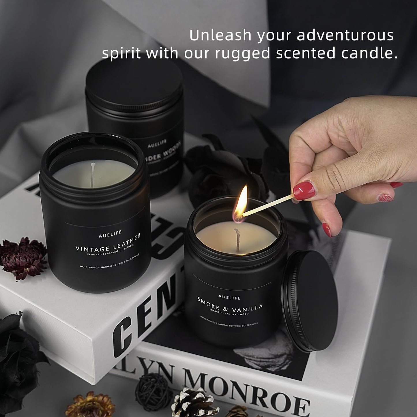 Scented Candles Set | Men Candle Set, Scented Candles for Home, Gifts for Men - 4 Pack Men Candle Gifts Soy Candles Scents of Lavender/Leather/Oak/Smoke & Vanilla