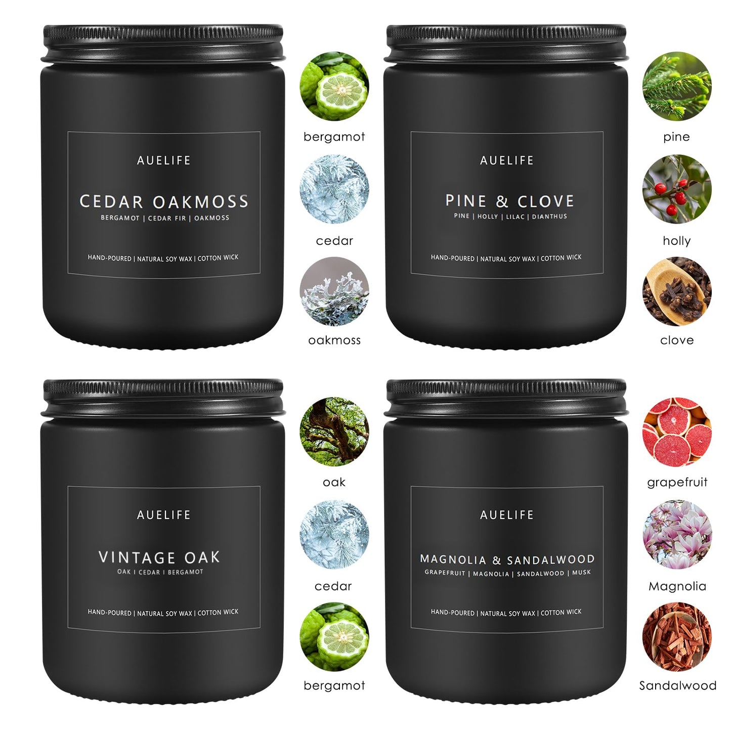 Scented Candles Set | Men Candle Set, Scented Candles for Home, Gifts for Men - 4 Pack Men Candle Gifts Soy Candles Scents of Lavender/Leather/Oak/Smoke & Vanilla