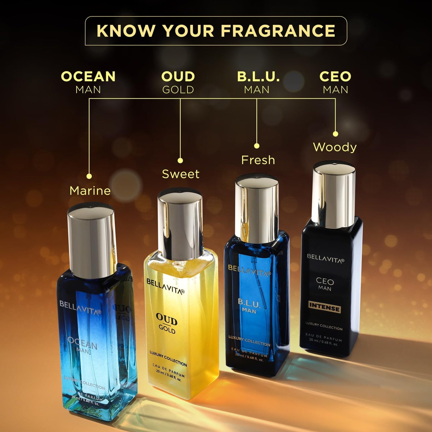 Perfume Set for Women and Men (4x0.68 fl. oz.) | Unisex | Includes: Skai, Fresh, White Oud, Honey Oud | Ideal for trials, gifting, or mix-and-match