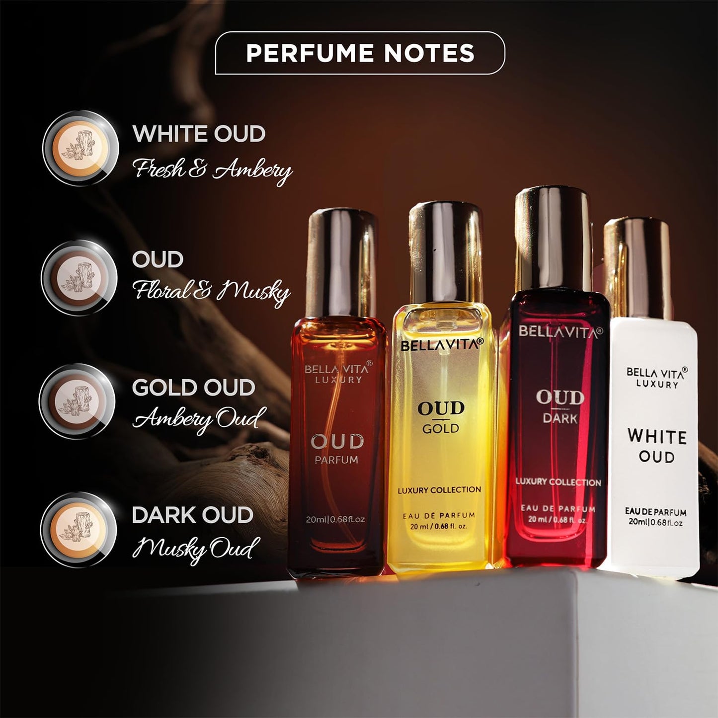 Perfume Set for Women and Men (4x0.68 fl. oz.) | Unisex | Includes: Skai, Fresh, White Oud, Honey Oud | Ideal for trials, gifting, or mix-and-match