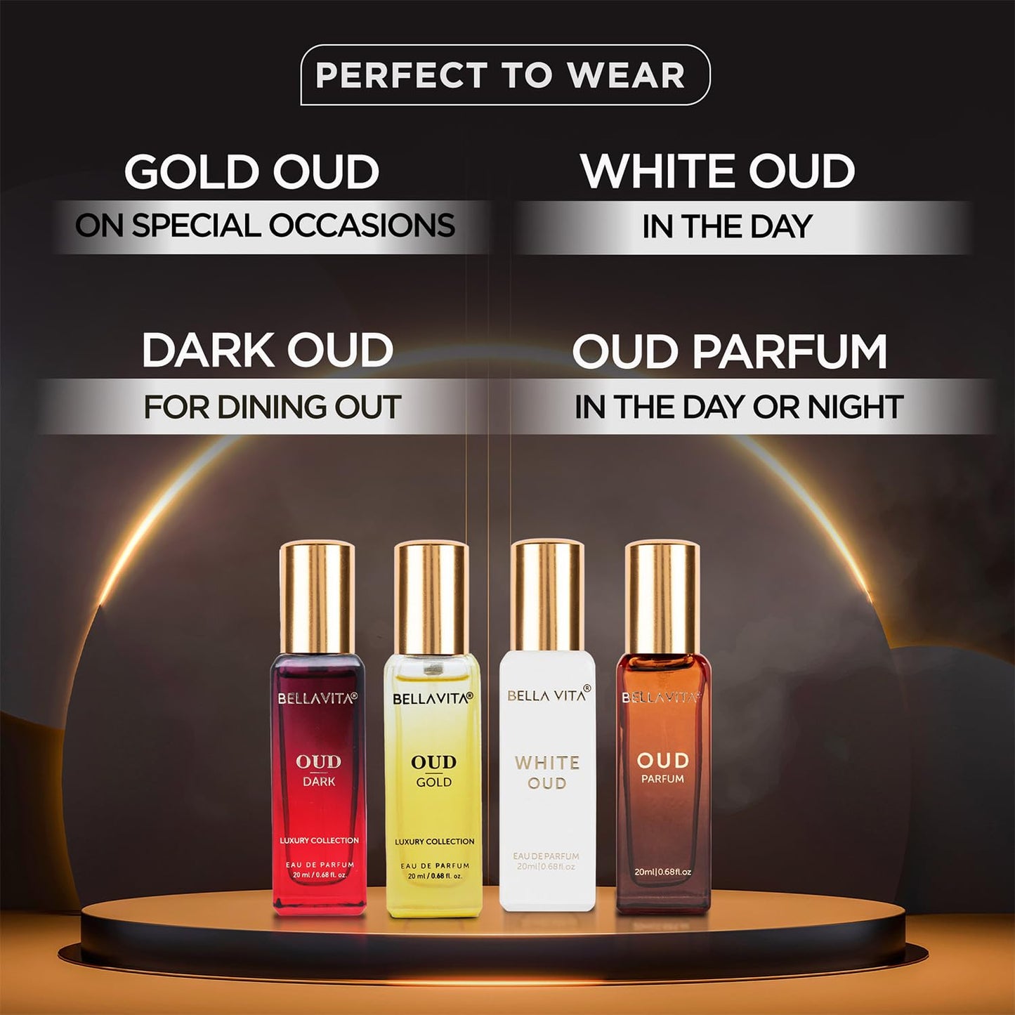 Perfume Set for Women and Men (4x0.68 fl. oz.) | Unisex | Includes: Skai, Fresh, White Oud, Honey Oud | Ideal for trials, gifting, or mix-and-match
