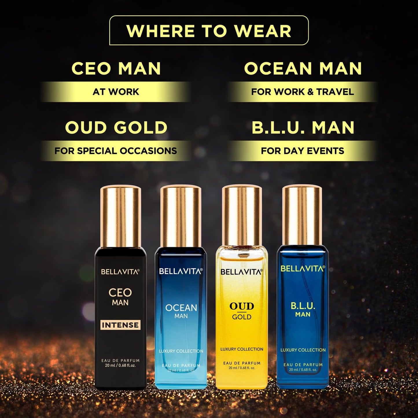 Perfume Set for Women and Men (4x0.68 fl. oz.) | Unisex | Includes: Skai, Fresh, White Oud, Honey Oud | Ideal for trials, gifting, or mix-and-match