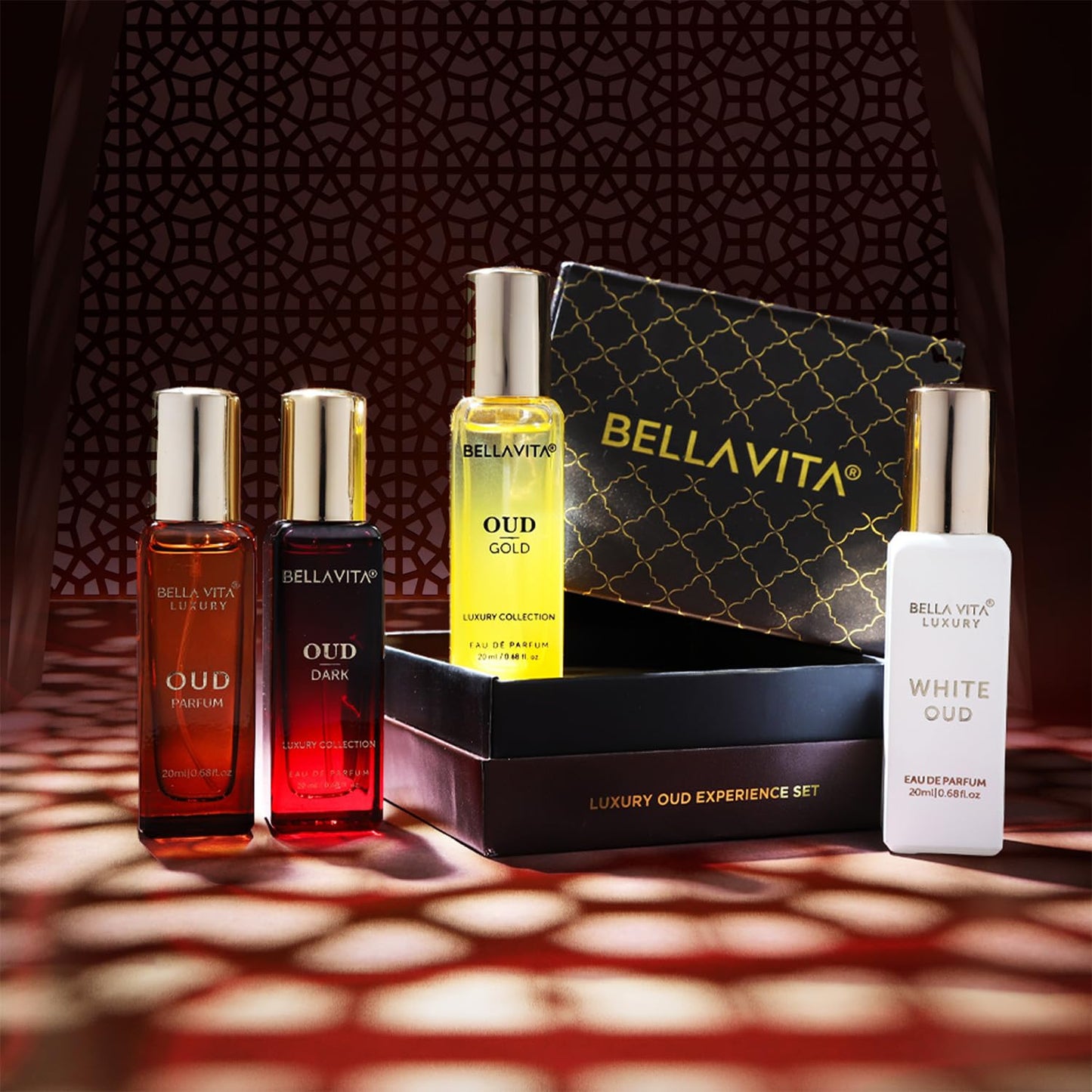 Perfume Set for Women and Men (4x0.68 fl. oz.) | Unisex | Includes: Skai, Fresh, White Oud, Honey Oud | Ideal for trials, gifting, or mix-and-match