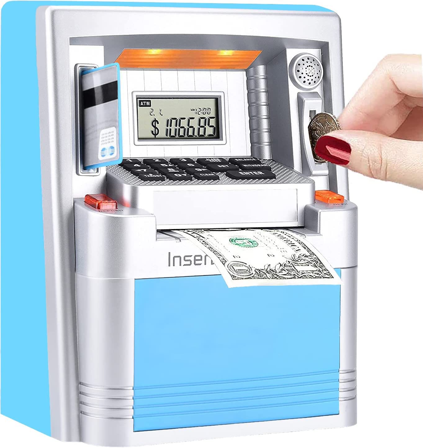 Fishboy Upgraded ATM Piggy Bank for Real Money for Kids with Debit Card, Bill Feeder, Coin Recognition, Balance Calculator, Digital Electronic Savings Safe Machine Box