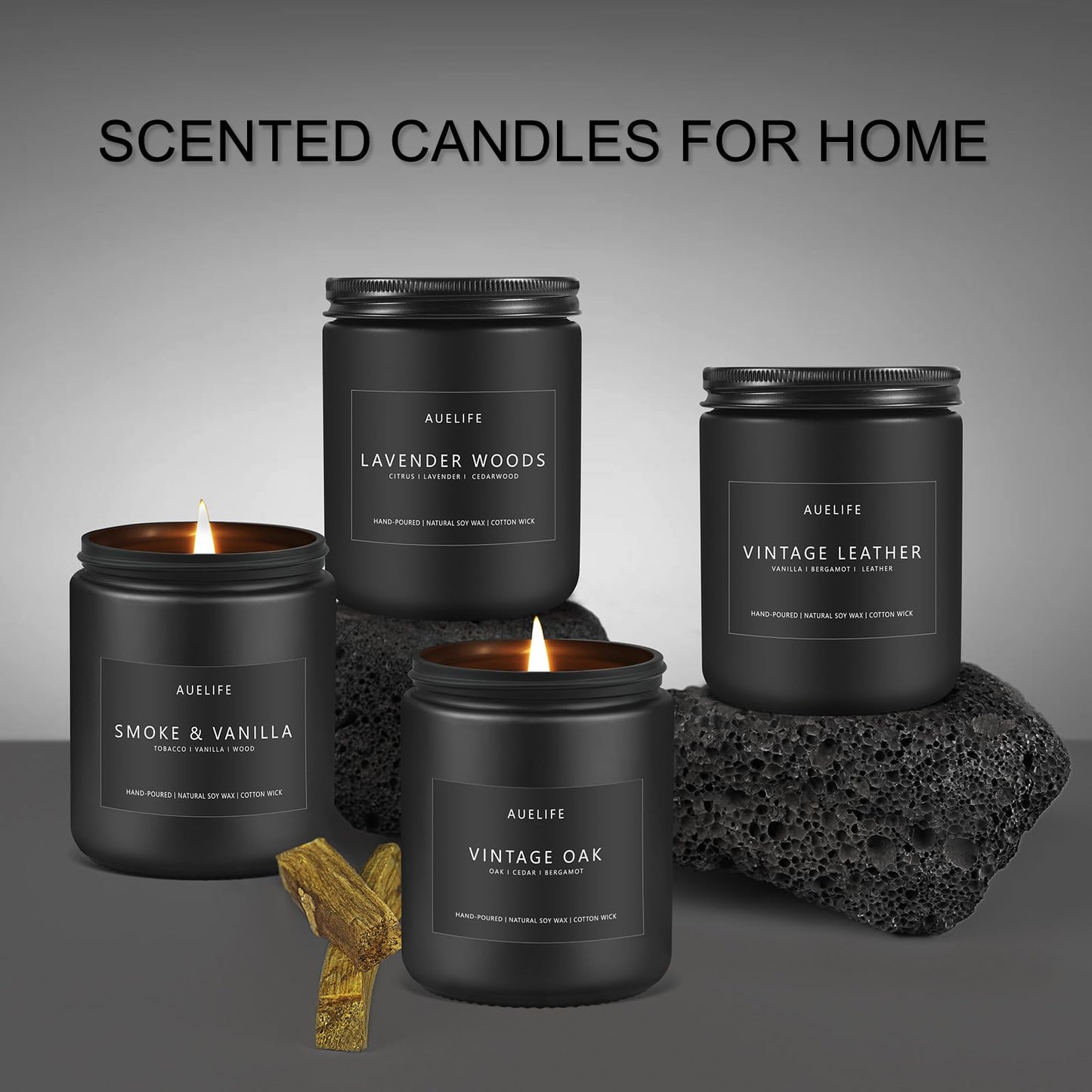 Scented Candles Set | Men Candle Set, Scented Candles for Home, Gifts for Men - 4 Pack Men Candle Gifts Soy Candles Scents of Lavender/Leather/Oak/Smoke & Vanilla