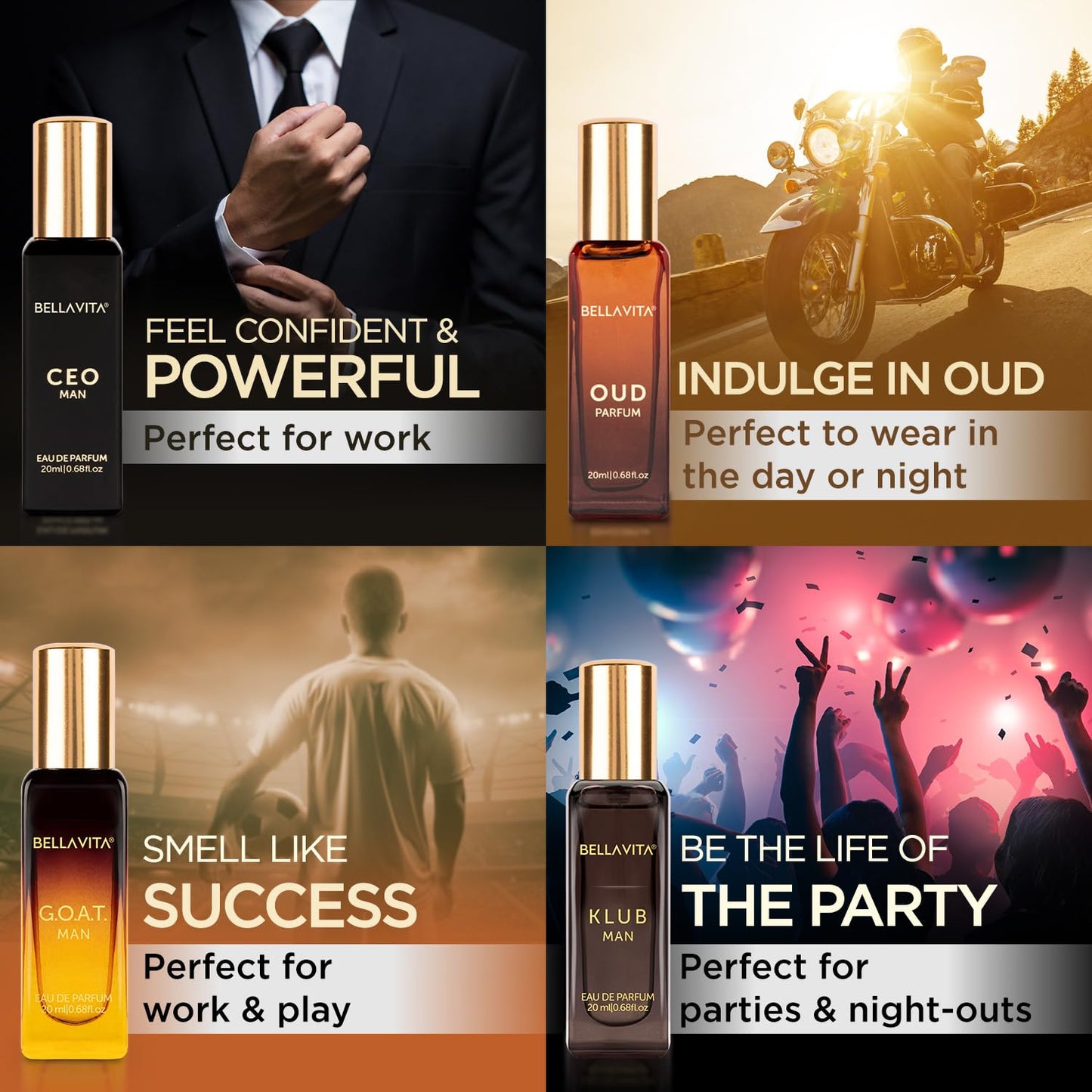 Perfume Set for Women and Men (4x0.68 fl. oz.) | Unisex | Includes: Skai, Fresh, White Oud, Honey Oud | Ideal for trials, gifting, or mix-and-match