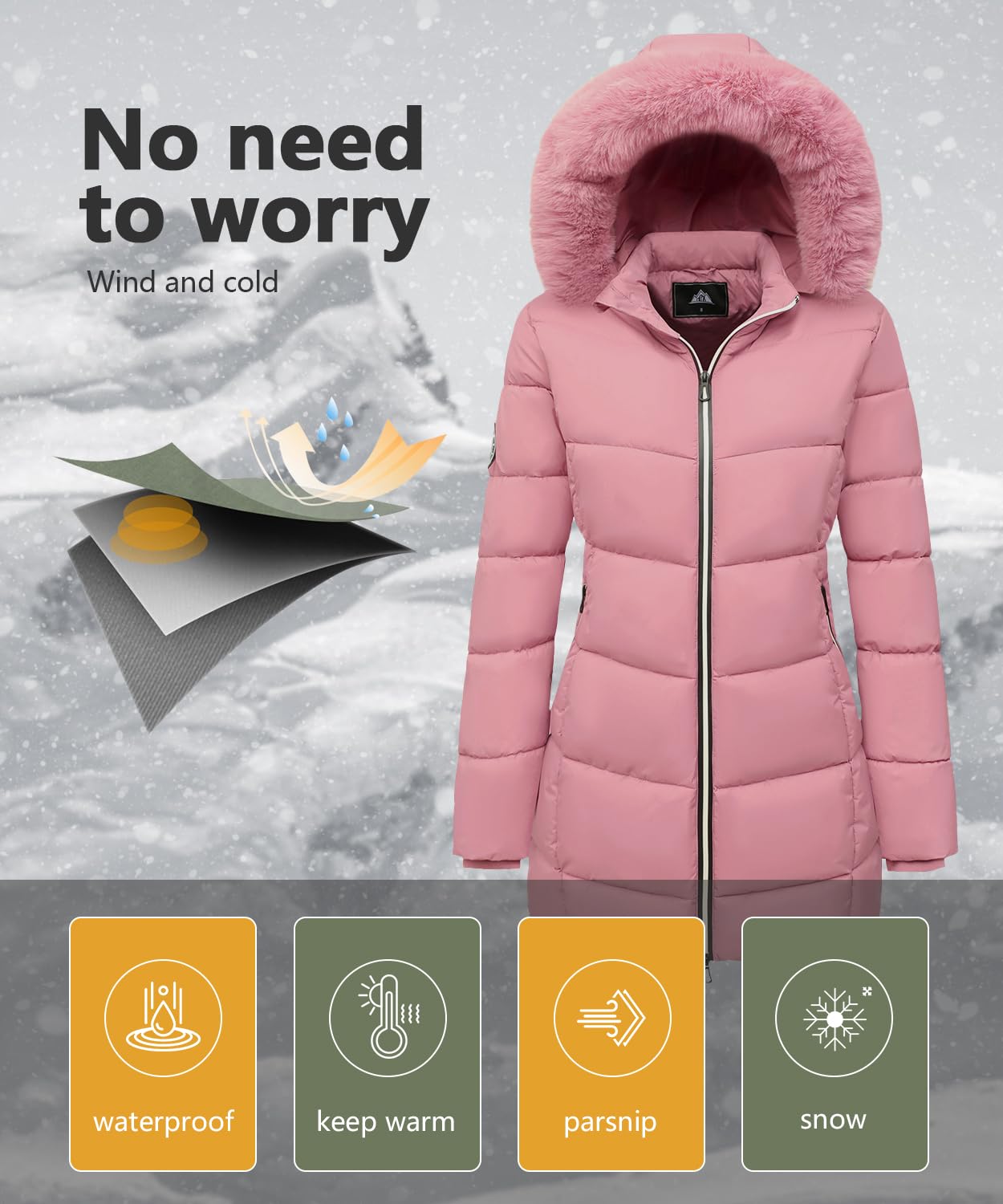 MOERDENG Women's Winter Windproof Warm Down Coats Waterproof Thicken Hooded fashions Puffer Jacket