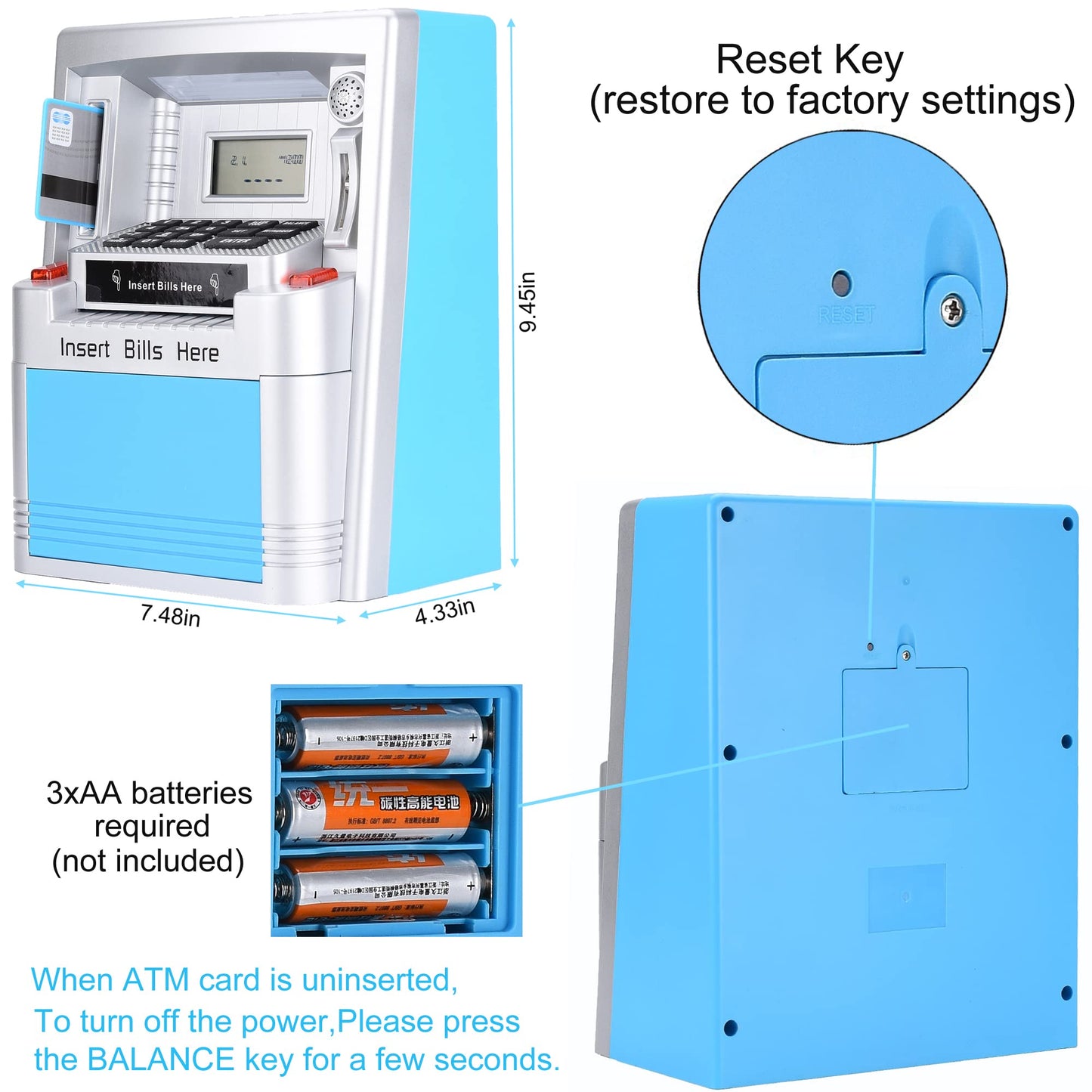 Fishboy Upgraded ATM Piggy Bank for Real Money for Kids with Debit Card, Bill Feeder, Coin Recognition, Balance Calculator, Digital Electronic Savings Safe Machine Box