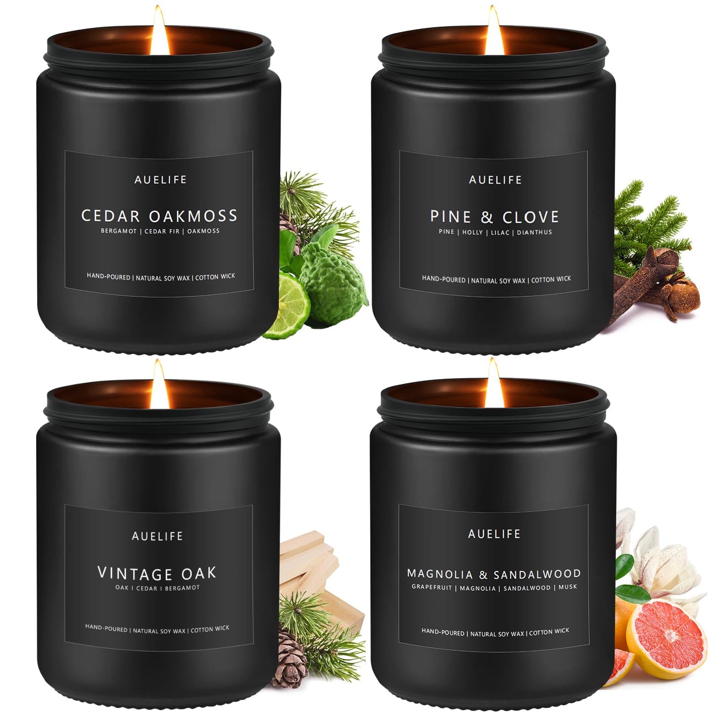 Scented Candles Set | Men Candle Set, Scented Candles for Home, Gifts for Men - 4 Pack Men Candle Gifts Soy Candles Scents of Lavender/Leather/Oak/Smoke & Vanilla