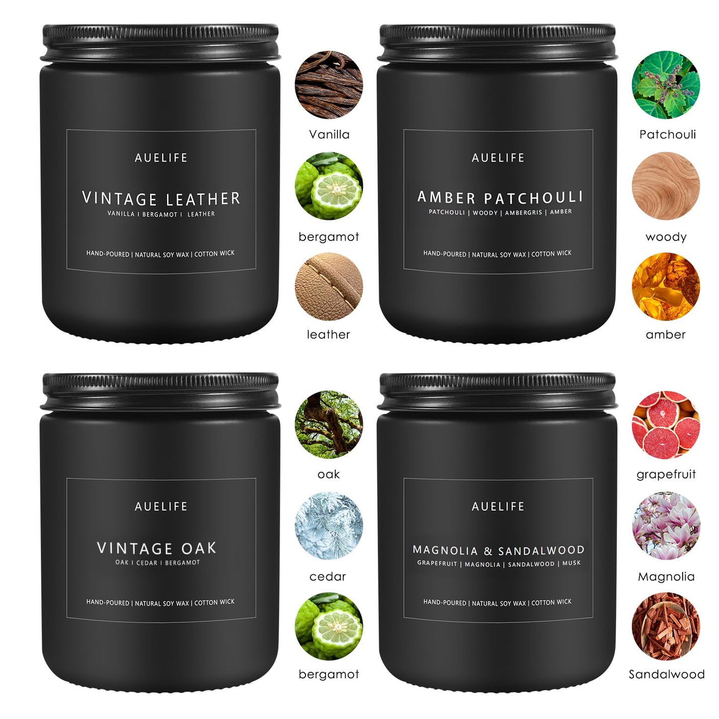 Scented Candles Set | Men Candle Set, Scented Candles for Home, Gifts for Men - 4 Pack Men Candle Gifts Soy Candles Scents of Lavender/Leather/Oak/Smoke & Vanilla
